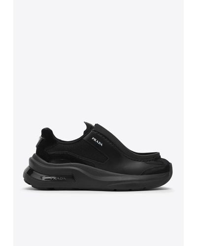 Prada Systeme Leather And Mesh Low-Top Trainers - Black