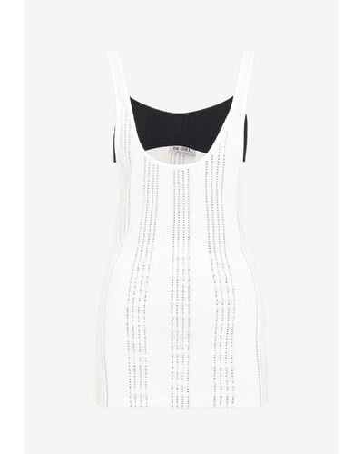 The Attico Crystal-Striped Ribbed Jersey Tank Top - White