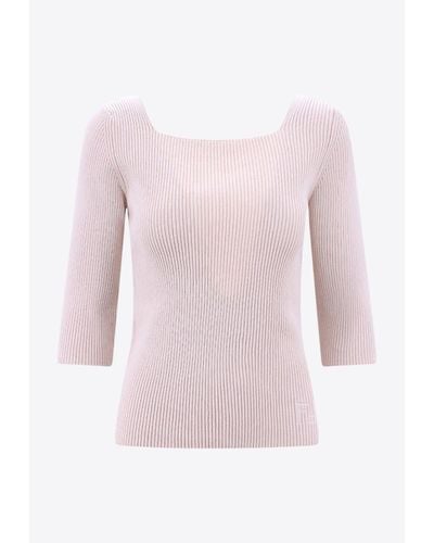 Fendi Square-Neck Rib Knit Top - Pink