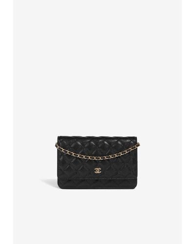 Chanel Timeless Wallet On Chain In Black Caviar Leather With Gold Hardware - White