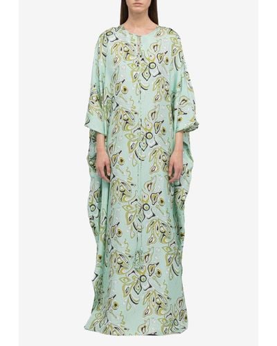 Emilio Pucci Africana Print Silk Kaftan Maxi Dress - Green