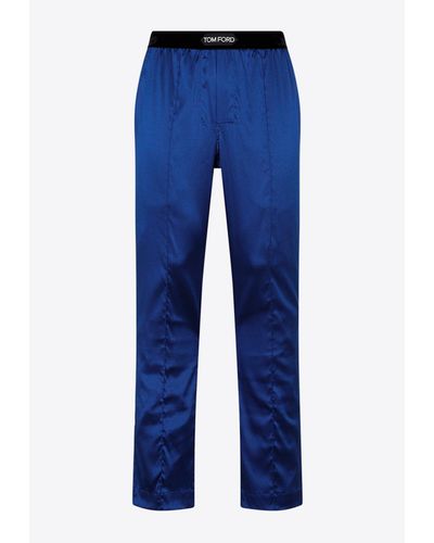 Tom Ford Straight-Leg Silk Pajama - Blue