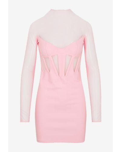 Mugler High-Neck Corset Illusion Mini Dress - Pink