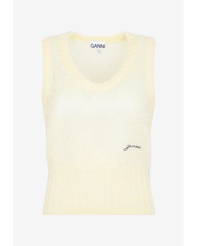 Ganni Logo Embroidered Wool Vest - Yellow