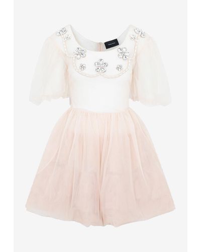 Simone Rocha Crystal-Embellished Tulle Mini Dress - Pink