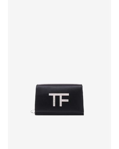 Tom Ford Disco Satin Clutch With Crystal Tf - White