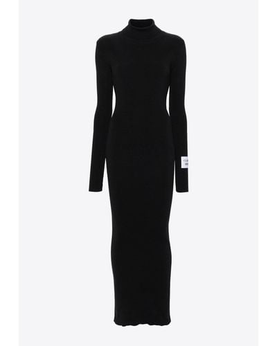 Moschino Ribbed High-Neck Maxi Dress - Black