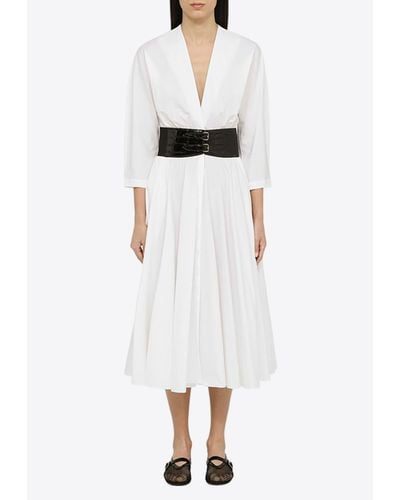Alaïa Long-Sleeved Belted Midi Dress - White