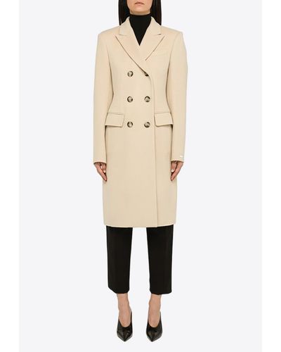 Sportmax Double-Breasted Wool Coat - Natural