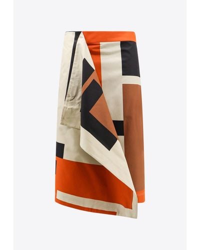 Fendi Maxi Ff Puzzle Midi Wrap Skirt - Orange