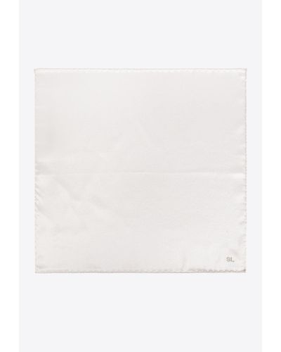 Saint Laurent Embroidered Silk Pocket Square - White