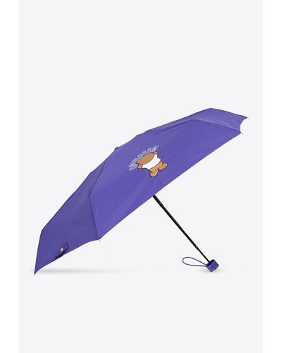 Moschino Logo Folding Umbrella - Blue