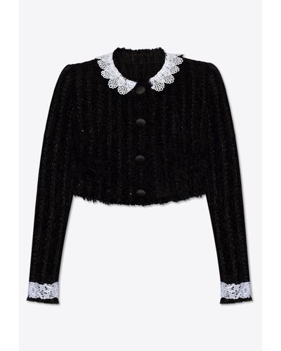 Dolce & Gabbana Sequin Tweed Cropped Jacket - Black