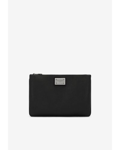 Dolce & Gabbana Logo Plate Pouch Bag - Black