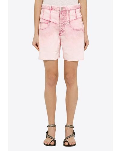 Isabel Marant Washed-Out Mini Denim Shorts - Pink