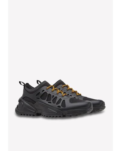 Ferragamo Raintop Caged Sneakers In Leather And Technical Fabric - Black