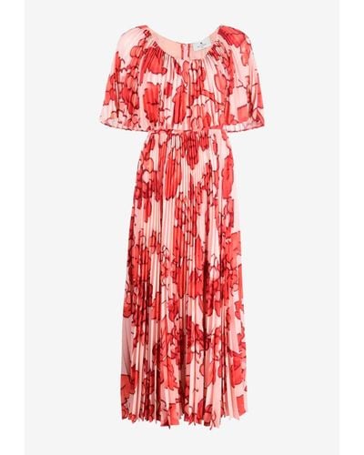 Etro Berry Print Pleated Midi Dress - Red
