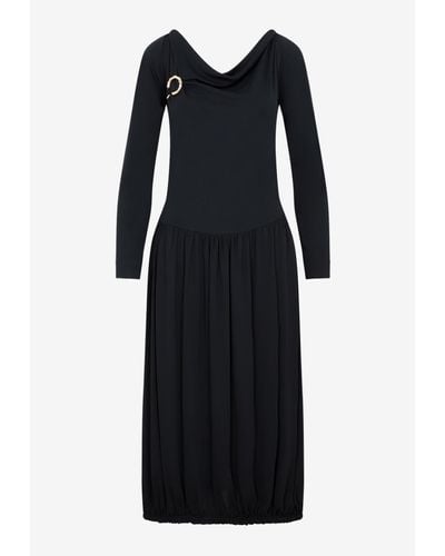 Lanvin Long-Sleeved Drape Midi Dress - Black