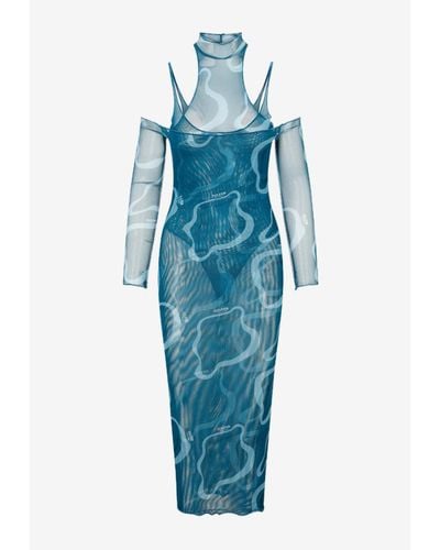 Julfer Janet Printed Midi Dress - Blue