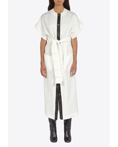 Ferragamo Wide-Sleeve Midi Shirt Dress - White