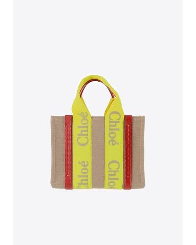 Chloé Small Woody Linen Tote Bag - Yellow