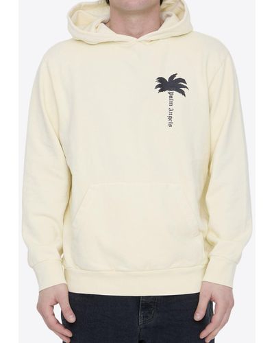 Palm Angels Logo-Printed Hooded Sweatshirt - Natural