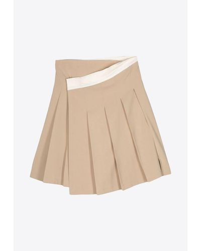 Low Classic Pleated Mini Wrap Skirt - Natural