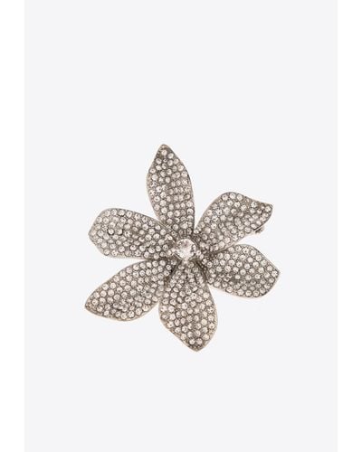 Dolce & Gabbana Crystal-Embellished Lily Brooch - White