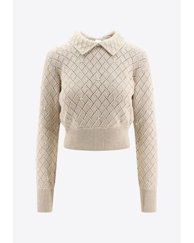Golden Goose Pearl Embroidered Cropped Sweater - White