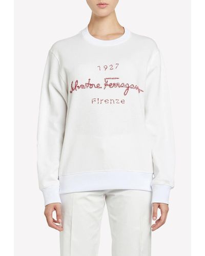 Ferragamo Embroidered 1927 Signature Sweatshirt - White