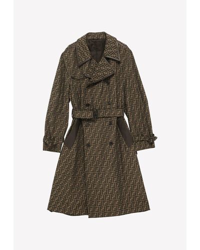 Fendi Double-breasted Ff Logo Trench Coat - Brown