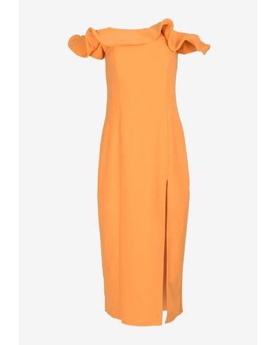 Elliatt Dancehall Off-Shoulder Midi Dress - Orange