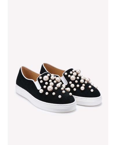 Charlotte Olympia Alex Pearl Embellished Trainers - Black