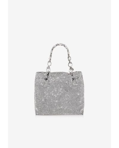 Aquazzura Mini Galactic Crystal-Embellished Top Handle Bag - Gray