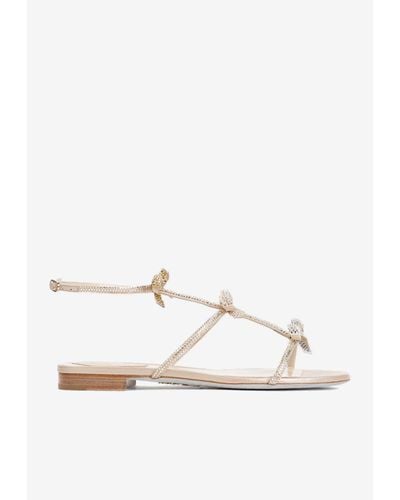 Rene Caovilla Caterina Crystal-Embellished Flat Sandals - White
