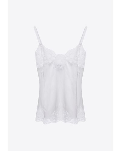 Dolce & Gabbana Lace-Trimmed Satin Top - White