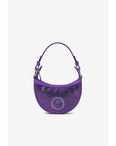 Versace Mini Crystal-Embellished Hobo Shoulder Bag - Purple