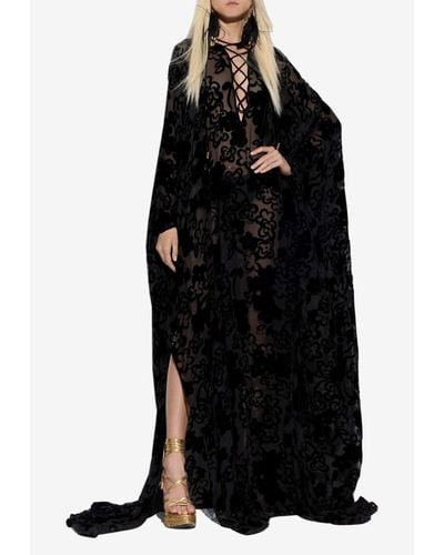 Tom Ford Floral Jacquard Hooded Kaftan Dress - Black