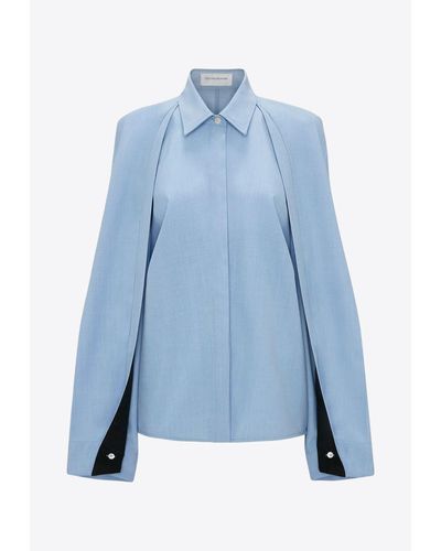 Victoria Beckham Pleat Detail Raglan Shirt - Blue