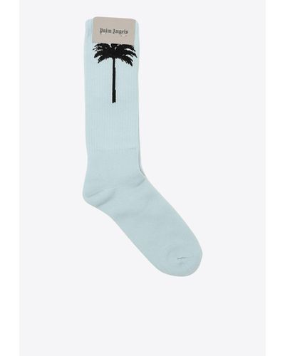 Palm Angels Logo Knit Socks - Blue
