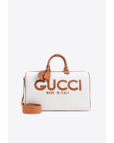Gucci Large Logo-Printed Duffel Bag - White