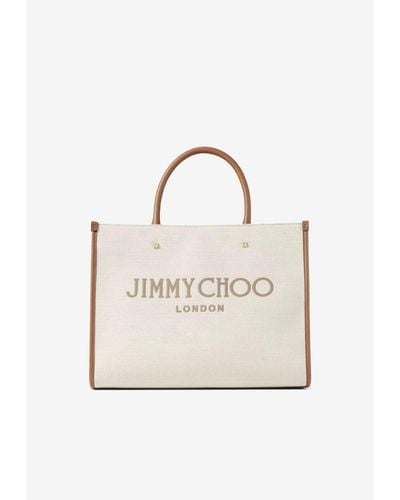 Jimmy Choo Medium Avenue Logo Tote Bag - Natural