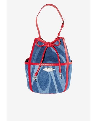 Emilio Pucci Marmo Print Denim Bucket Bag - Blue