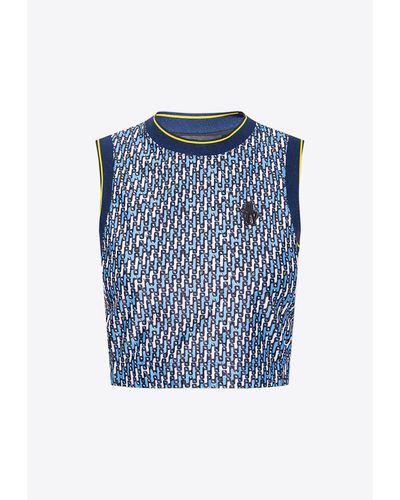 3 MONCLER GRENOBLE Abstract Print Cropped Top - Blue