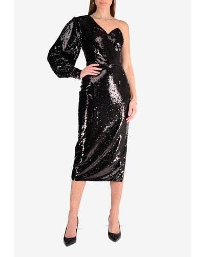 ANOUKI Sequined Midi Dress With One-shoulder Detail - Black