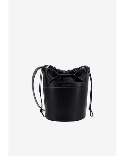 Alexander McQueen Logo Stamped Leather Bucket Bag - Black