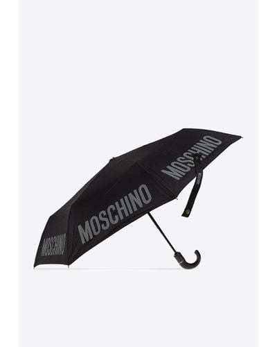Moschino Logo Print Folding Umbrella - Black