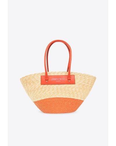 Jimmy Choo Medium Beach Basket Tote Bag - Orange