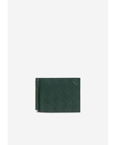 Bottega Veneta Intrecciato Leather Bi-Fold Wallet With Money Clip - Green