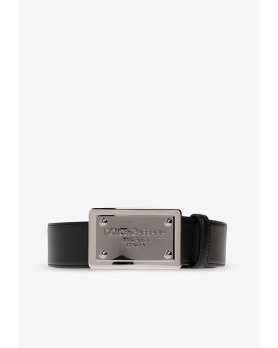 Dolce & Gabbana Logo-Plate Leather Belt - White